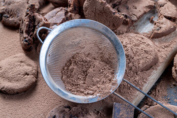 sweet crispy dessert of chocolate cookies with chocolate