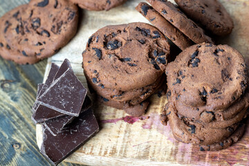 sweet crispy dessert of chocolate cookies with chocolate