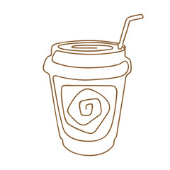 Paper Cup of juice, tea or coffee. Coffee drink made of single continuous line. Coffee to go concept, for fast food cafe design. Vector