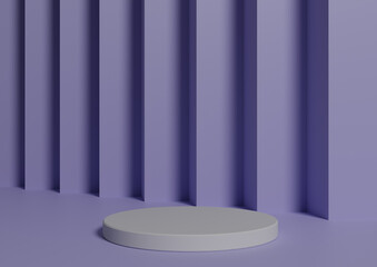 Simple, Minimal 3D Render Composition with One White Cylinder Podium or Stand on Abstract Pastel Purple Green Background for Product Display
