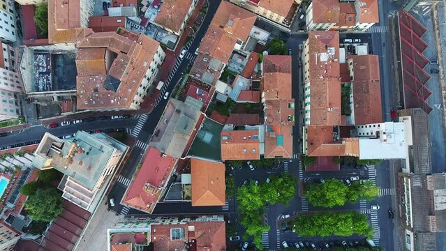 Aerial view of the streets of a small Italian town. City streets from above