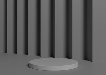 Simple, Minimal 3D Render Composition with One White Cylinder Podium or Stand on Abstract Dark Gray Background for Product Display
