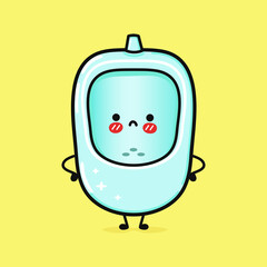 Obraz premium Cute sad urinal character. Vector hand drawn cartoon kawaii character illustration icon. Isolated on blue background. Urinal character concept