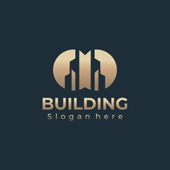 Elegant building tower idea gold gradient color logo design icon with business card