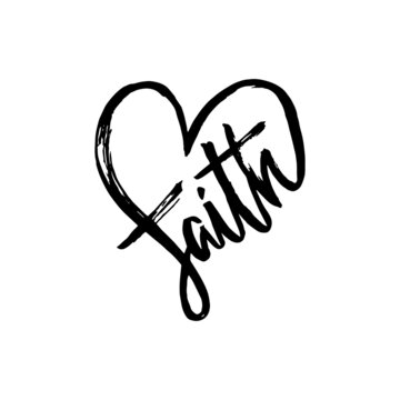 Hand drawn grunge christian heart with cross and word "faith".