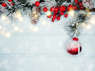 winter background with fir branches decor and snow