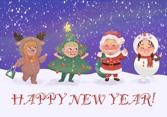 New Year's card. Illustration for Christmas card