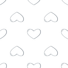 Line art seamless pattern in the form of a heart on white background. Romance graphic texture. Holiday celebration concept. Decorative print. Geometric bright wallpaper. Black contour line