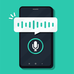 Mobile phone with voice message. Voice notes. Vector illustration - obrazy, fototapety, plakaty