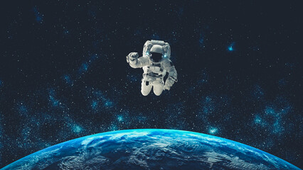 Astronaut spaceman do spacewalk while working for spaceflight mission at space station . Astronaut wear full spacesuit for operation . Elements of this image furnished by NASA space astronaut photos . © InfiniteFlow