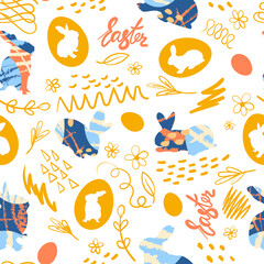 Easter Bunny Floral Scribble Creative Holiday Vector Illustration