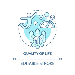 Quality of life turquoise concept icon. City regulation. Principles of urban design abstract idea thin line illustration. Isolated outline drawing. Editable stroke. Arial, Myriad Pro-Bold fonts used