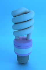 light bulb on blue background in pastel colors. Minimalist concept, bright idea concept, isolated lamp. 3D rendering illustration