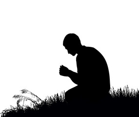 Vector image of the praying person - obrazy, fototapety, plakaty