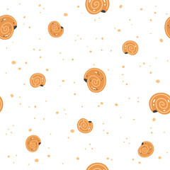 Yellow seashells on a beige background. Vector Seamless pattern
