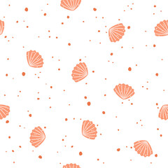 Pink seashells on a white background. Vector Seamless pattern