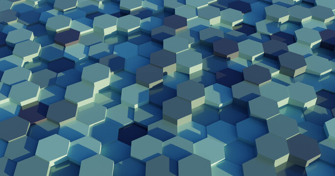 Blue abstract bright hexagons pattern background. 3d rendering.