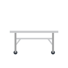 Medical bed on wheels. Decoration of clinic. Hospital bed or stretcher. Flat simple illustration isolated on white