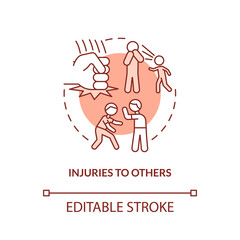 Injuries to others red concept icon. Violent behavior. Effects of conduct disorder abstract idea thin line illustration. Isolated outline drawing. Editable stroke. Arial, Myriad Pro-Bold fonts used