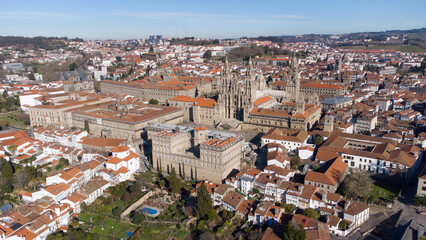 Fototapeta na wymiar Aerial view of the cathedral of Santiago de Compostela, end of the Camino de Santiago