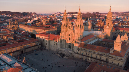 Fototapeta na wymiar Aerial view of the cathedral of Santiago de Compostela, end of the Camino de Santiago