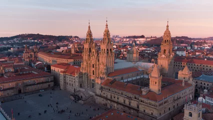 Fotobehang Aerial view of the cathedral of Santiago de Compostela, end of the Camino de Santiago © iago