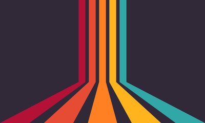 Perspective retro lines background. Colourful stripes on dark background vector