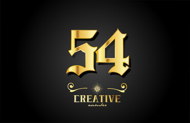 golden 54 number icon logo design. Creative template for business
