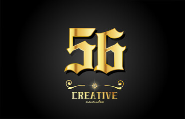 golden 56 number icon logo design. Creative template for business