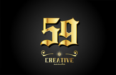 golden 59 number icon logo design. Creative template for business