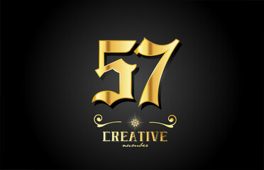 golden 57 number icon logo design. Creative template for business