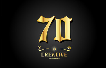 golden 70 number icon logo design. Creative template for business