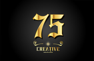 golden 75 number icon logo design. Creative template for business