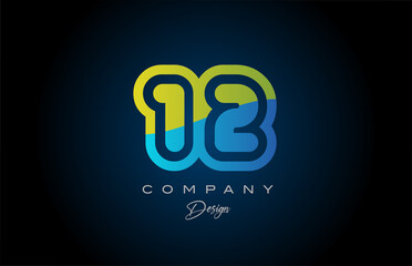 12 green blue number logo icon design. Creative template for company and business