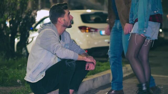 Depressed Boy is reached by friends who console him and help