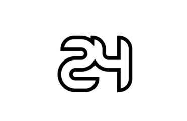 black and white line 24 number logo icon design. Creative template for business and company