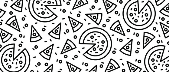 Pizza backdrop. Back line pizza pattern on white background. Vector illustration EPS 10