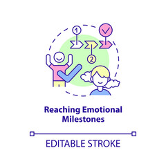 Reaching emotional milestones concept icon. Mental health in childhood abstract idea thin line illustration. Isolated outline drawing. Editable stroke. Arial, Myriad Pro-Bold fonts used