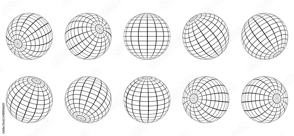Wall mural globe grid sphere set. 3d wire global earth latitude, longitude. geometric grid globe. round grid me