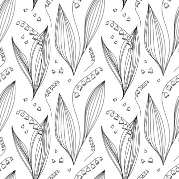 Vector seamless floral pattern. Lillies of the valley hand-drawn background. Artistic botanical backdrop.