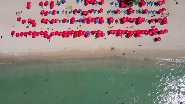 4K. Nature video. Aerial view top view of tropical beach sea in summer travel. Nature and travel concept.