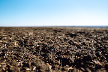 Empty and plowed fields, preparation for next harvest. Agriculture, soil before sowing.  Gardening...