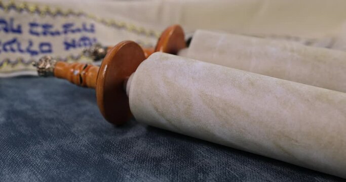 Prayer shawl Jewish Orthodox prayer religious symbol with torah scroll