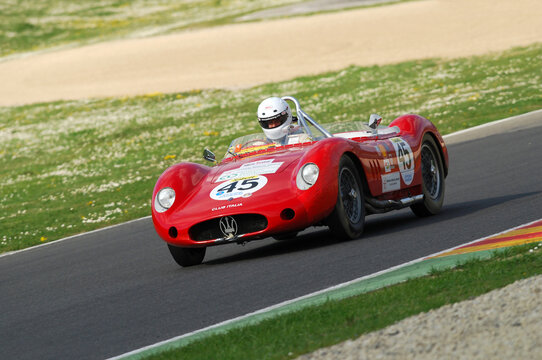 Scarperia, Mugello 5 march 2008: unknown driving Maserati Vintage Car during practice at Mugello Circuit. Italy