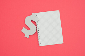 Dollar A6 notebook wire binding mock up blank template design idea. Gray dollar symbol mockup...