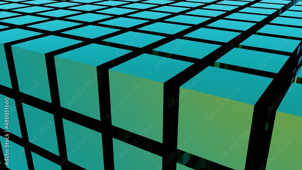 Poster cubic green abstraction. background or screen saver on your desktop. rendering.