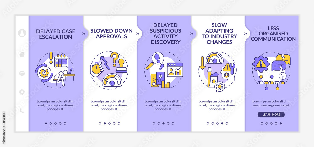 Aufkleber business process automation challenges purple and white onboarding template. responsive mobile websi