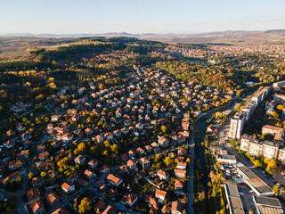 Naklejka premium Aerial Autumn view of city of Pernik, Bulgaria