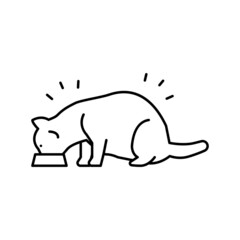 cat eating food line icon vector illustration