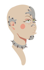 Vector illustration cyborg girl robot techno girl